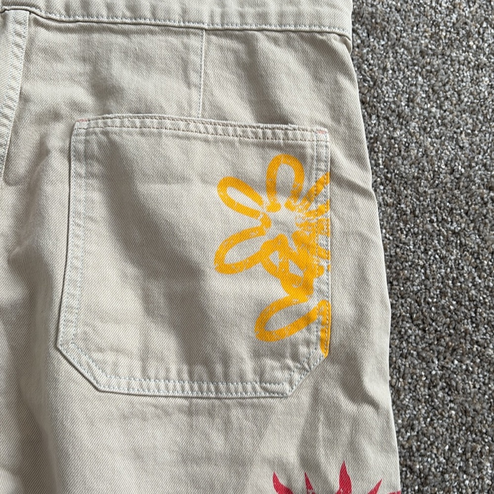 We The Free Beige Overalls with Red Sunburst printed stamps - Picture 6 of 11